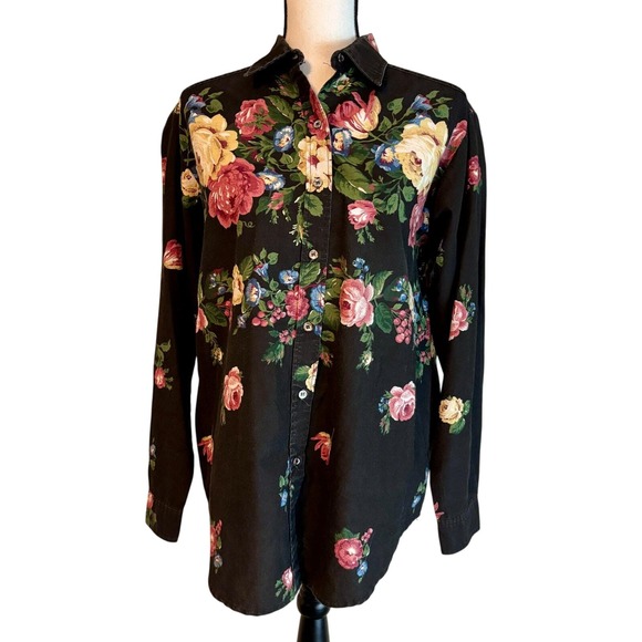 Sun Riving Clothing Co Tops - Sun River Button Up Blouse Women's Medium Black Whimsigoth Red Yellow Blue Roses